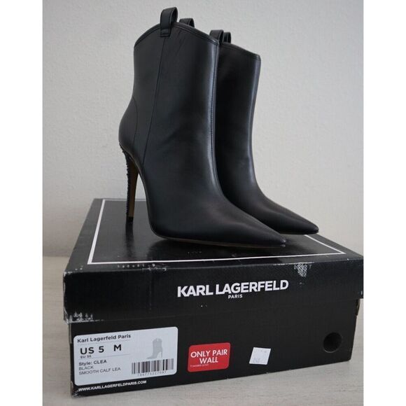 Karl Lagerfeld Women's Sz 5M Black Smooth Leather Embellished Ankle Boots - Picture 14 of 14